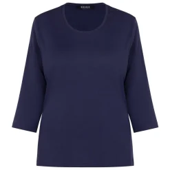 Online Beige Cotton 3/4 Sleeve T-Shirt Navy