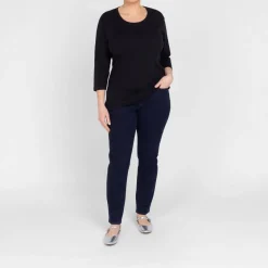 Hot Beige Cotton 3/4 Sleeve T-Shirt Black