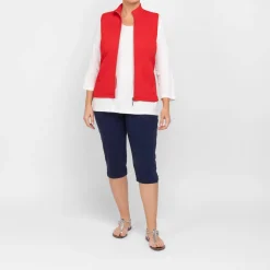 Outlet Beige Jersey Zip Gilet Red