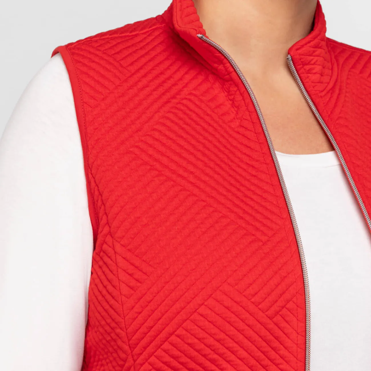 Outlet Beige Jersey Zip Gilet Red