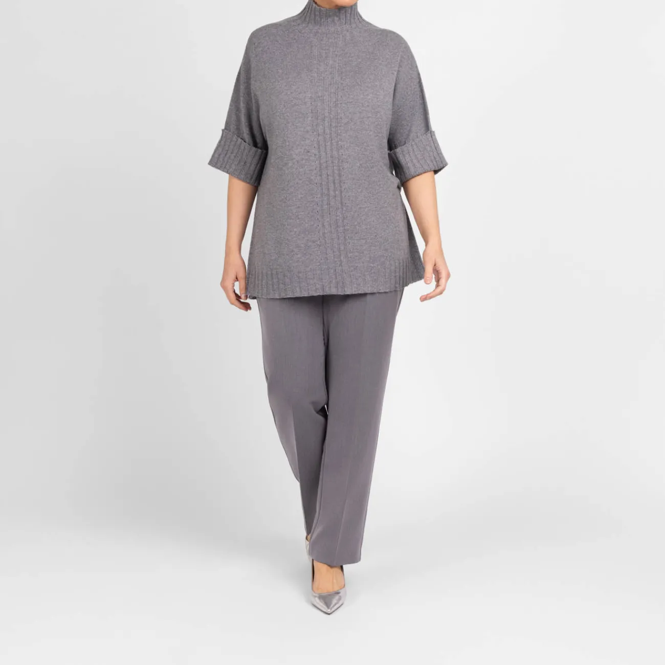 Hot Beige Pull On Trouser Grey Parallel Leg