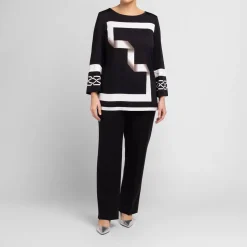 Discount Beige Pull On Trouser Parallel Leg Black