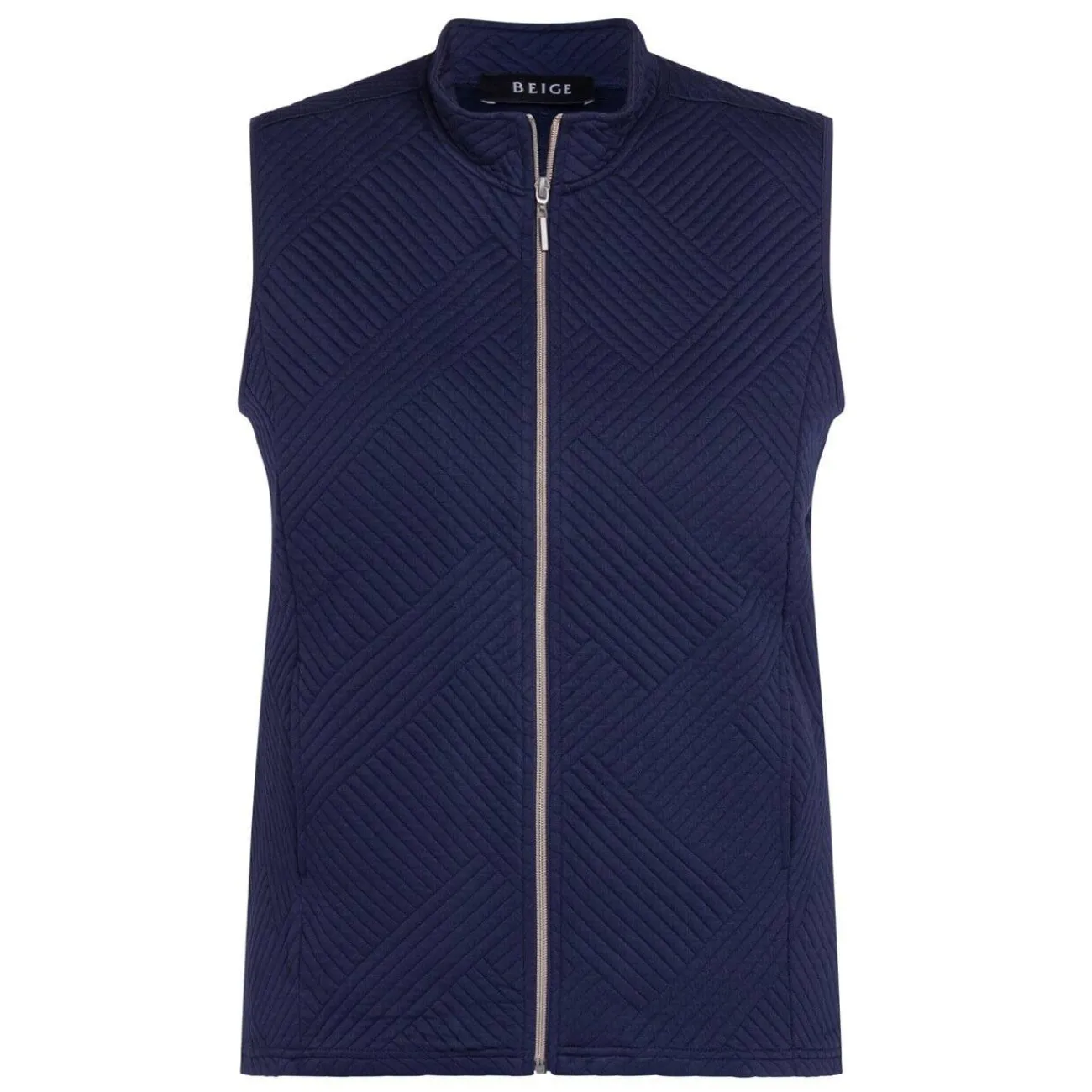Discount Beige Zip Up Jersey Cotton Gilet Navy