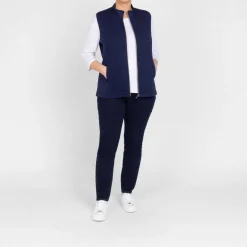Discount Beige Zip Up Jersey Cotton Gilet Navy