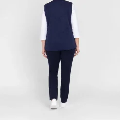 Discount Beige Zip Up Jersey Cotton Gilet Navy