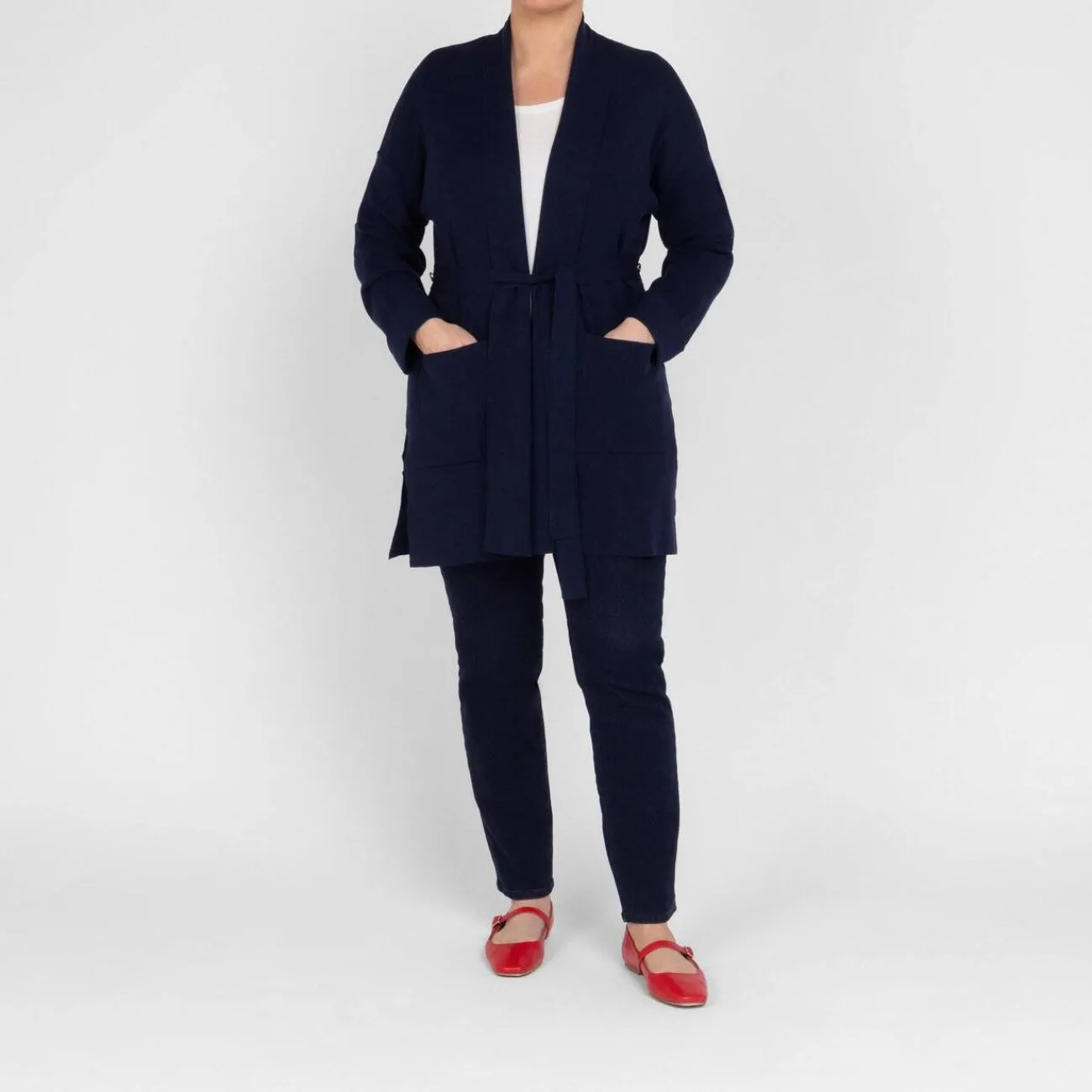 Discount Elena Miro Belted Edge To Edge Cardigan Navy