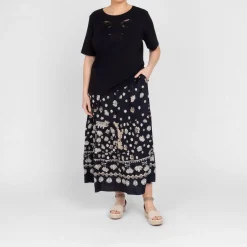 Clearance Elena Miro Embroidered Cotton T-Shirt Black