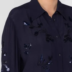 Best Elena Miro Georgette Sequinned Shirt Navy