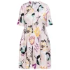 Hot Faber Satin Viscose Floral Dress Beige