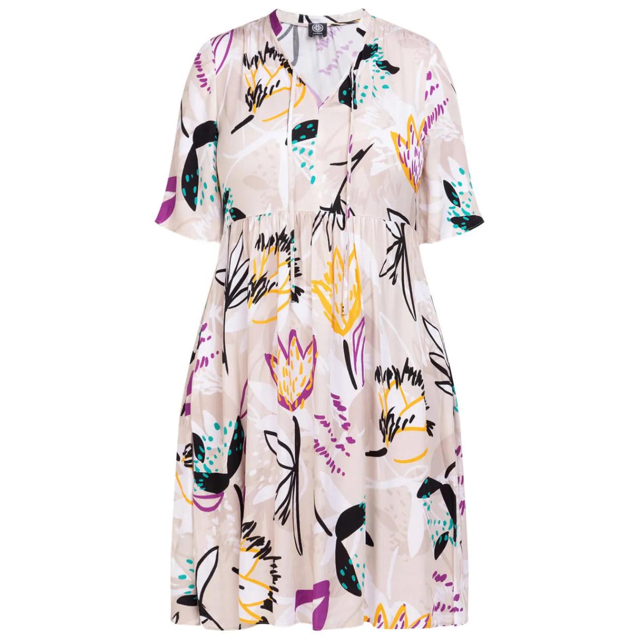 Hot Faber Satin Viscose Floral Dress Beige
