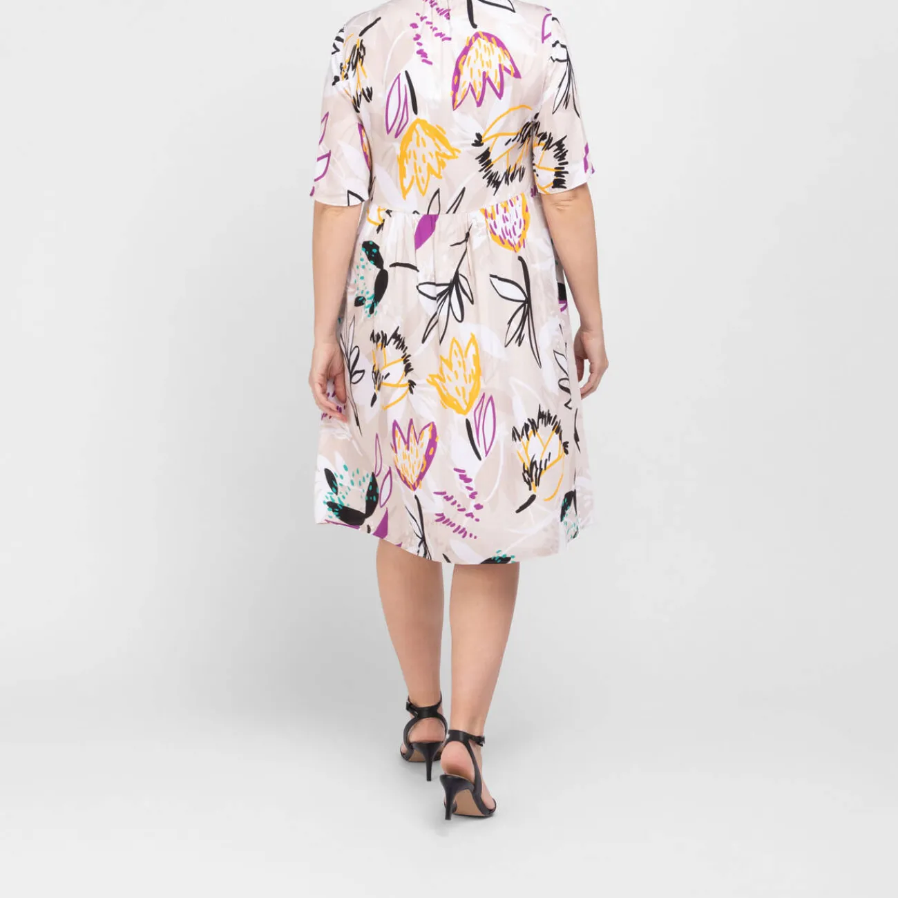 Hot Faber Satin Viscose Floral Dress Beige