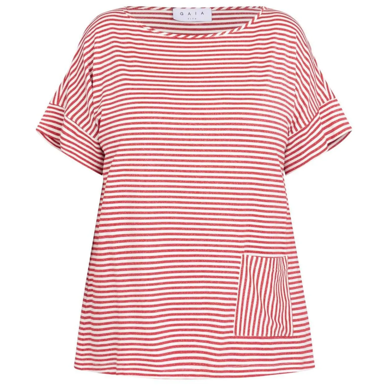 Fashion GAIA Life Lurex Stripe Jersey Top Red