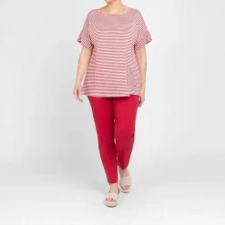 Fashion GAIA Life Lurex Stripe Jersey Top Red