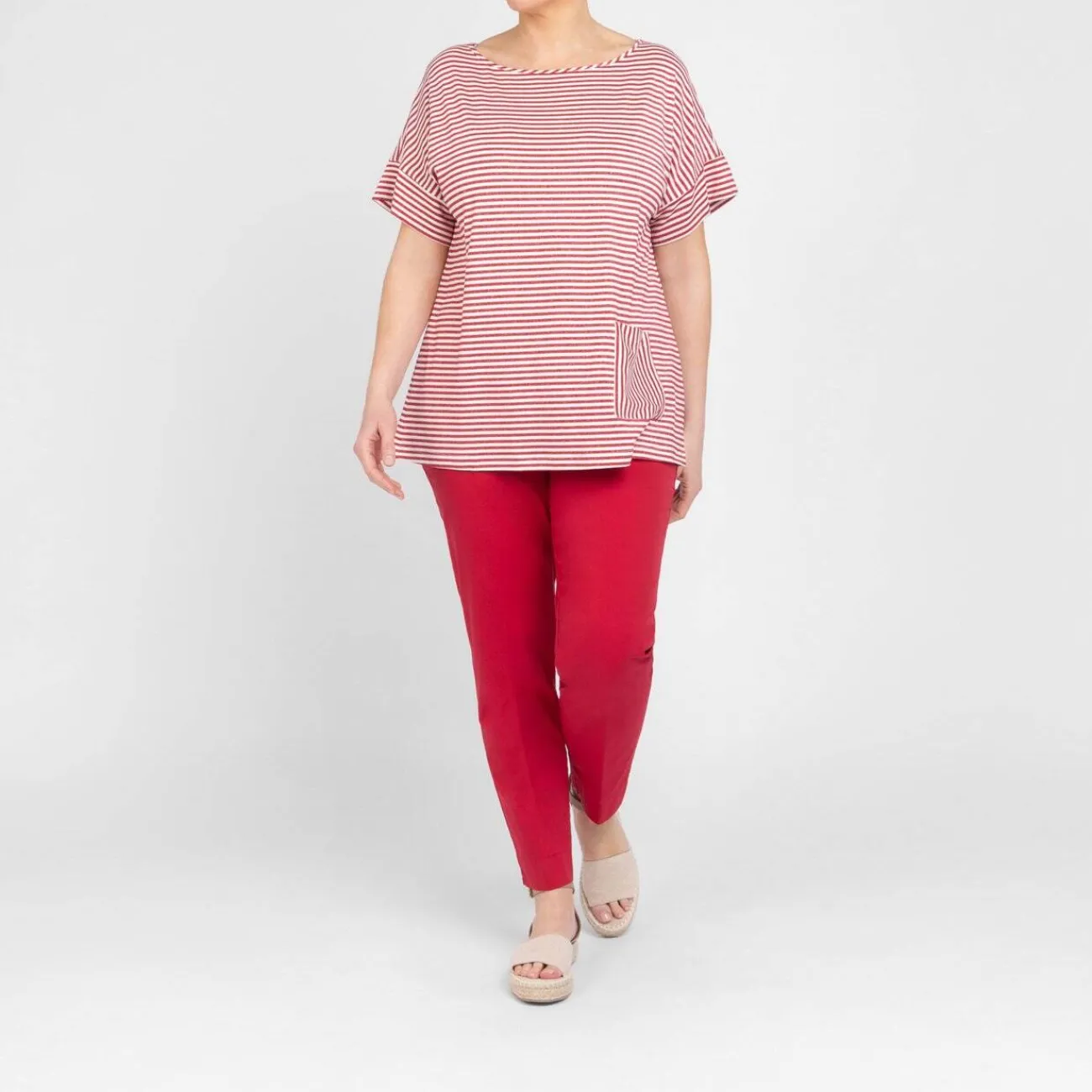 Fashion GAIA Life Lurex Stripe Jersey Top Red
