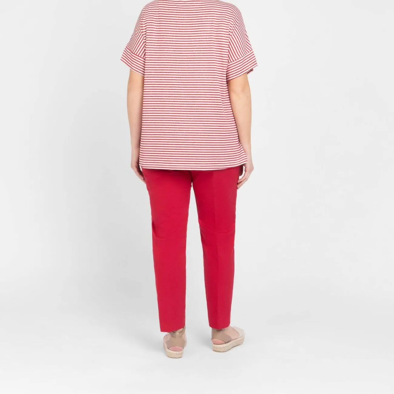 Fashion GAIA Life Lurex Stripe Jersey Top Red