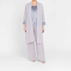Clearance GAIA Life Pearl Grey Long Duster Jacket With Sequin Cuff