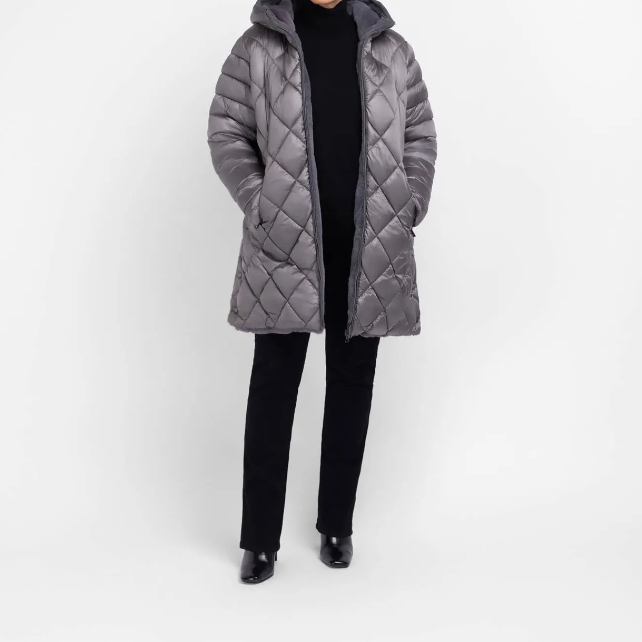 Hot GAIA Life Quilted Puffa Coat Grey