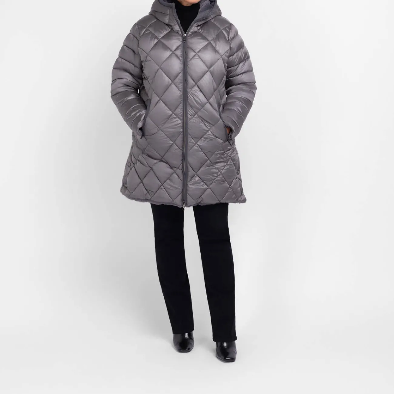 Hot GAIA Life Quilted Puffa Coat Grey