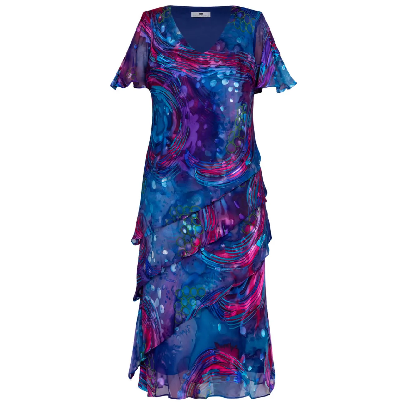 New Lewis Henry Silk Tiered Dress Blue