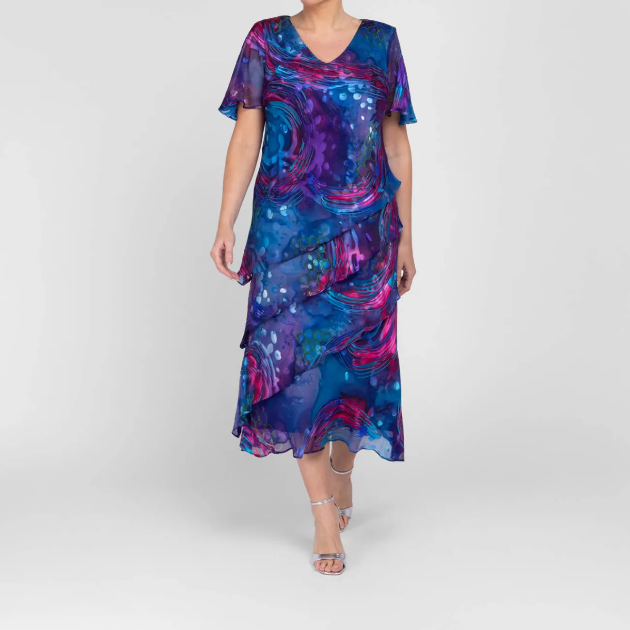 New Lewis Henry Silk Tiered Dress Blue