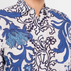 New Luisa Mara Venier Luisa Viola Floral Cotton Shirt Blue