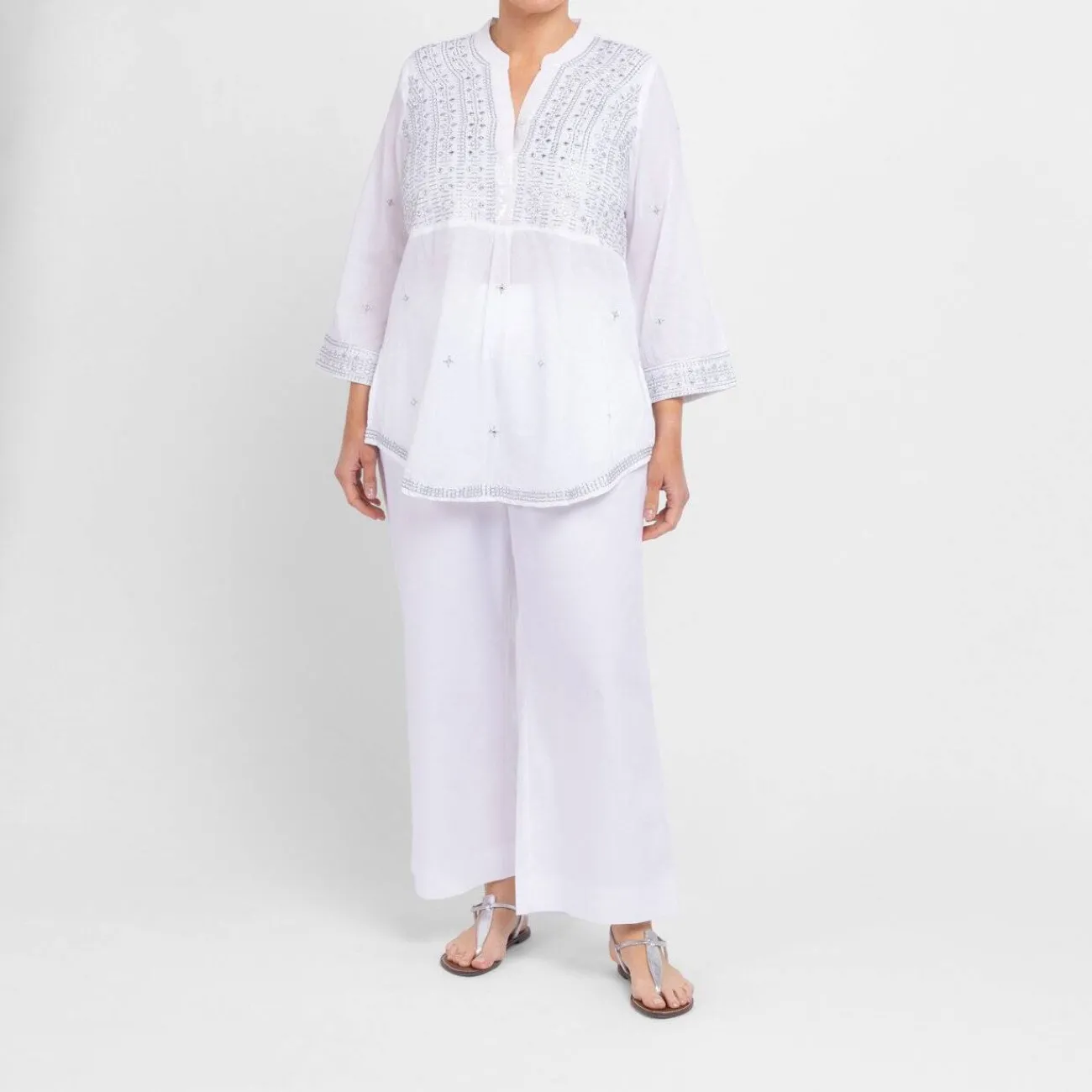 Sale LULA SOUL LulaSoul Embroidered Sequin Cotton Tunic White