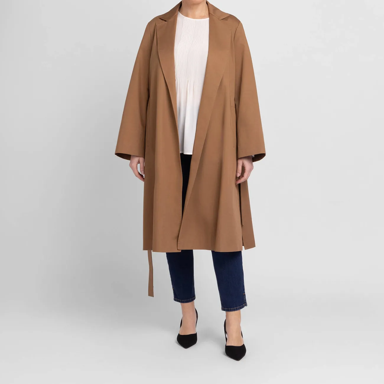 Outlet Marina Rinaldi Cotton Gabardine Trench Coat Camel