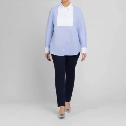 Hot Marina Rinaldi Sport Marina Rinaldi Cotton Poplin Embellished Shirt Blue
