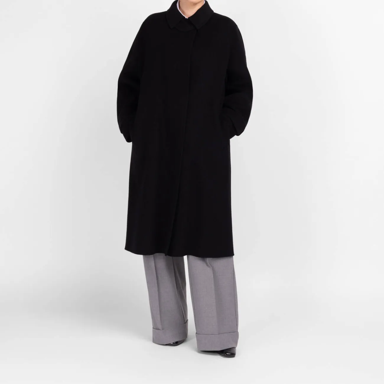 New Marina Rinaldi Double Face Wool Coat Black