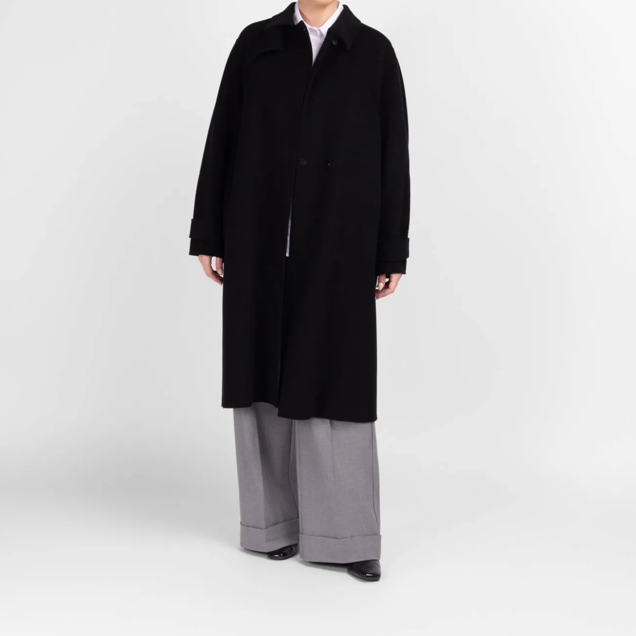 New Marina Rinaldi Double Face Wool Coat Black