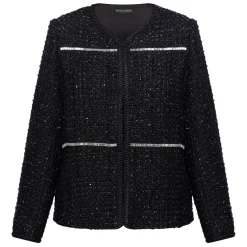 Online Marina Rinaldi Elegante Marina Rinaldi Embellished Yarn-Dyed Jacket Black