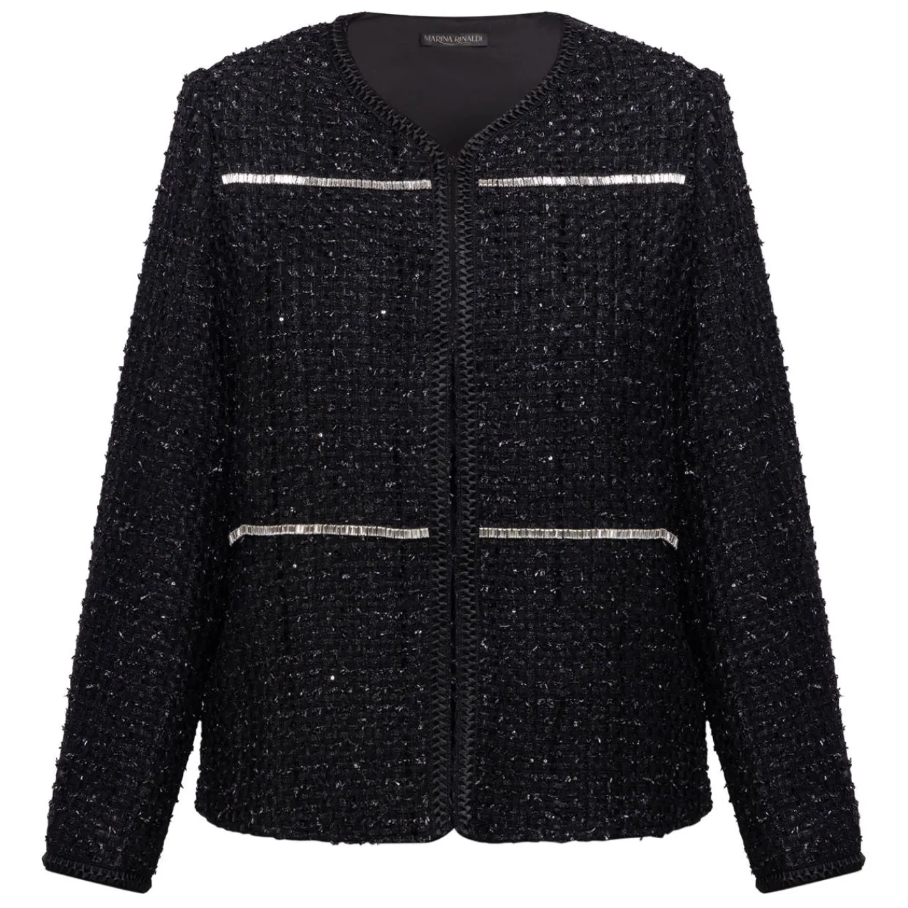 Online Marina Rinaldi Elegante Marina Rinaldi Embellished Yarn-Dyed Jacket Black