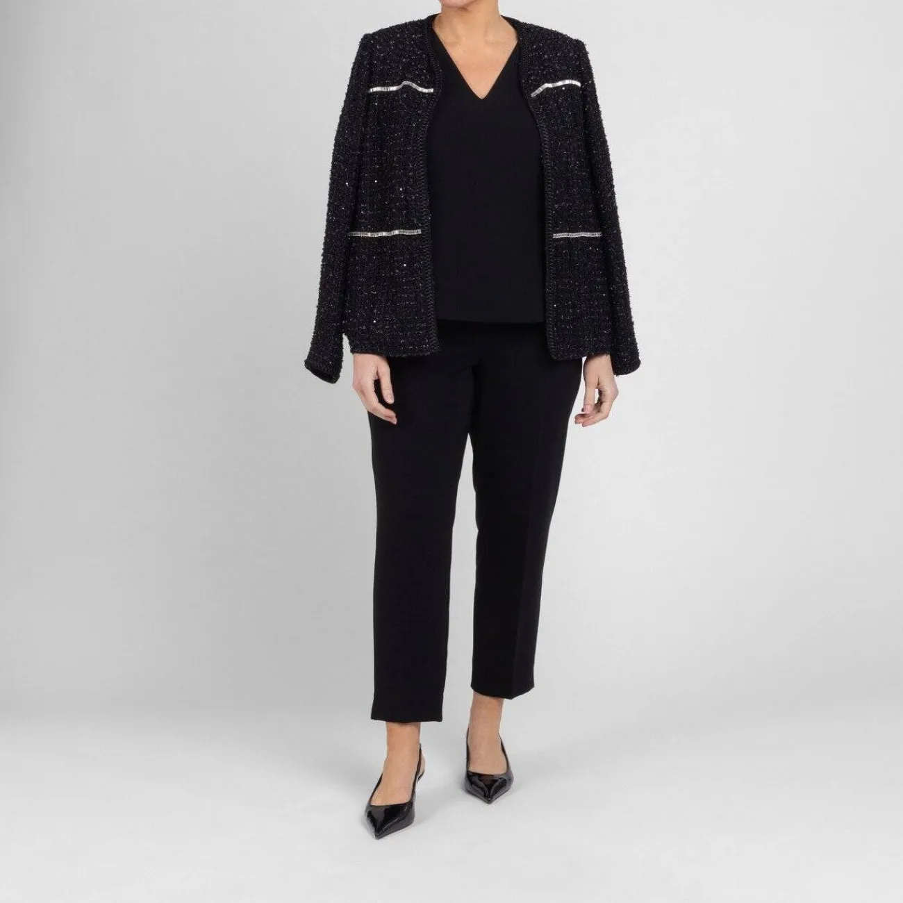 Online Marina Rinaldi Elegante Marina Rinaldi Embellished Yarn-Dyed Jacket Black