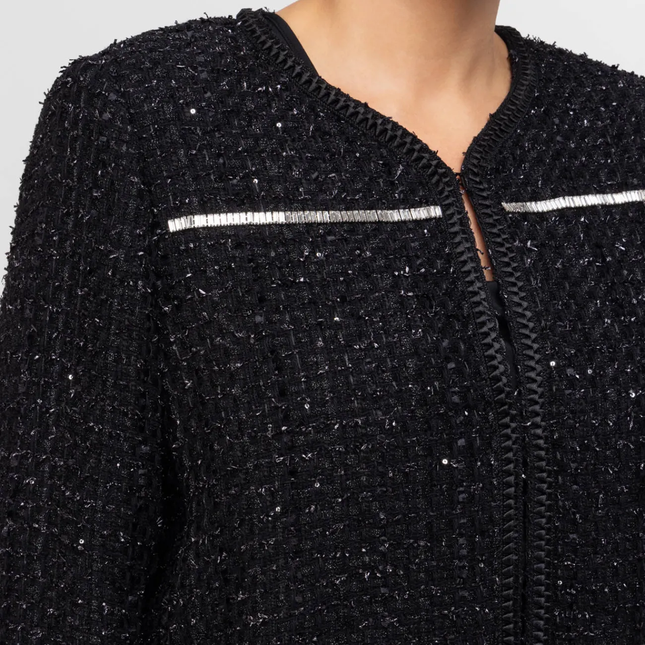 Online Marina Rinaldi Elegante Marina Rinaldi Embellished Yarn-Dyed Jacket Black