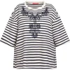 Fashion Marina Rinaldi Sport Marina Rinaldi Embroidered Jersey T-Shirt Navy Stripe
