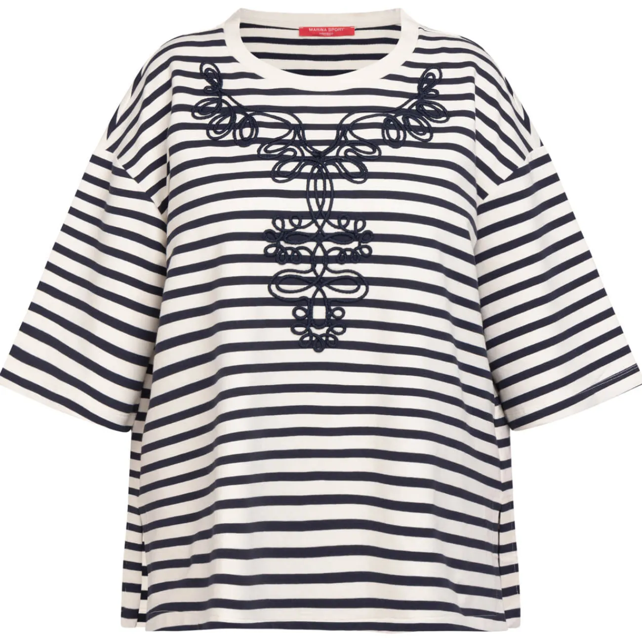 Fashion Marina Rinaldi Sport Marina Rinaldi Embroidered Jersey T-Shirt Navy Stripe