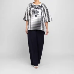 Fashion Marina Rinaldi Sport Marina Rinaldi Embroidered Jersey T-Shirt Navy Stripe