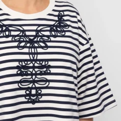 Fashion Marina Rinaldi Sport Marina Rinaldi Embroidered Jersey T-Shirt Navy Stripe