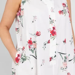 Discount Marina Rinaldi Floral Cotton Poplin Dress with Optional Sleeve White