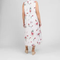 Discount Marina Rinaldi Floral Cotton Poplin Dress with Optional Sleeve White