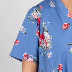 Fashion Marina Rinaldi Floral Cotton Poplin Dress with Optional Sleeve Blue