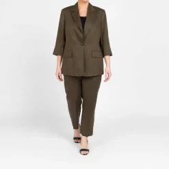 Outlet Marina Rinaldi Linen Blazer Khaki Green