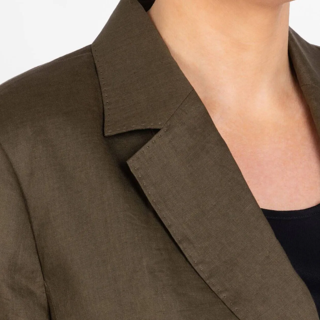 Outlet Marina Rinaldi Linen Blazer Khaki Green