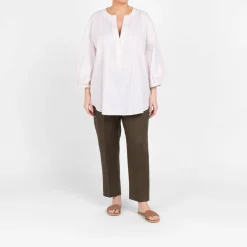 Fashion Marina Rinaldi Linen Cigarette Trousers Khaki Green