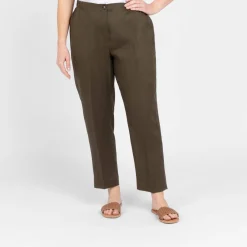 Fashion Marina Rinaldi Linen Cigarette Trousers Khaki Green