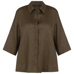 Fashion Marina Rinaldi Linen Shirt Khaki Green