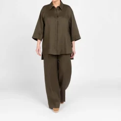 Fashion Marina Rinaldi Linen Shirt Khaki Green