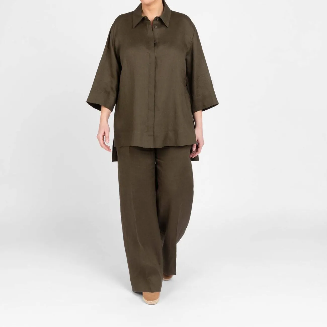 Fashion Marina Rinaldi Linen Shirt Khaki Green