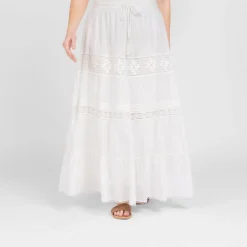Online Marina Rinaldi Long Flounced Cotton Skirt Ivory