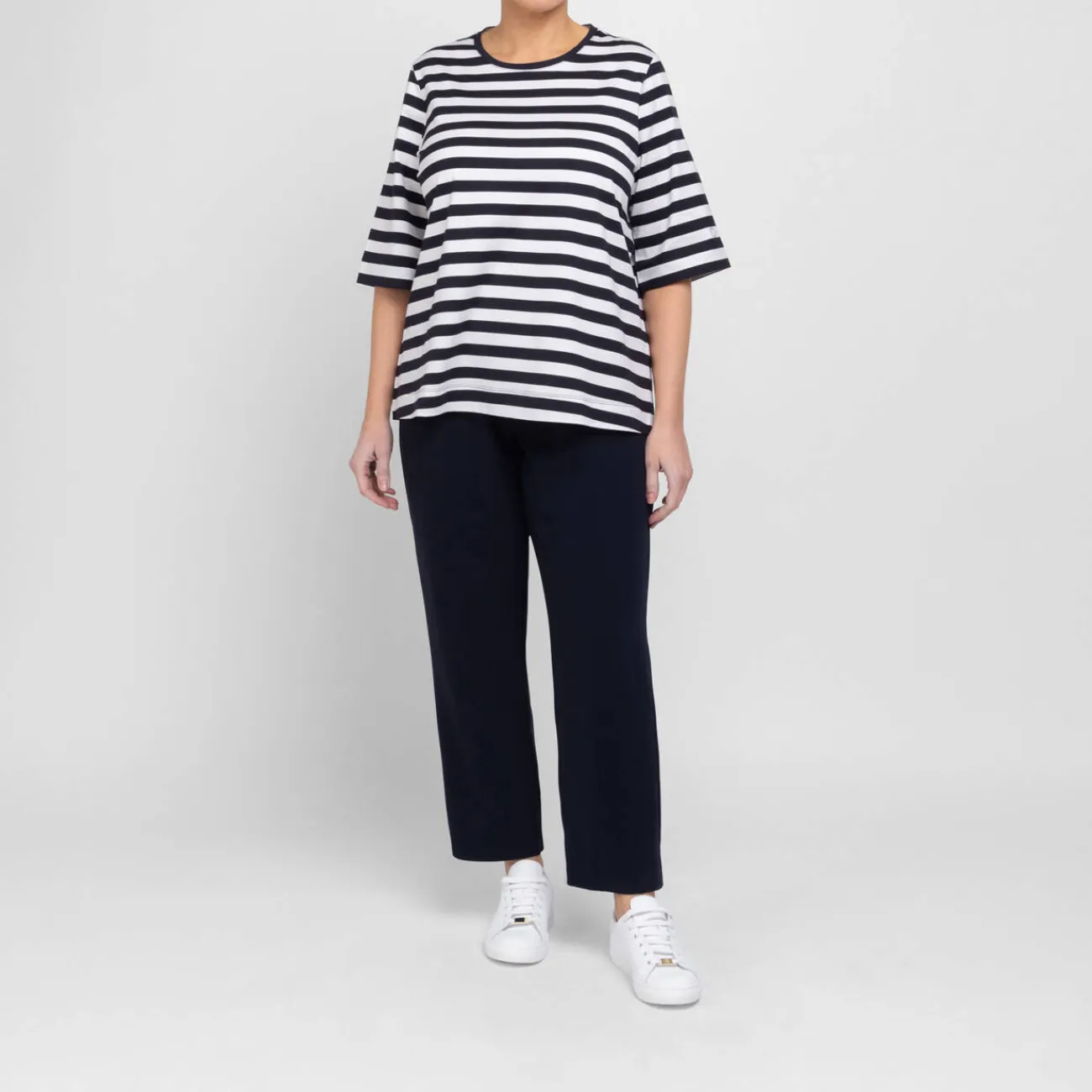 Best Marina Rinaldi Relax Marina Rinaldi Navy and White Stripe T-Shirt